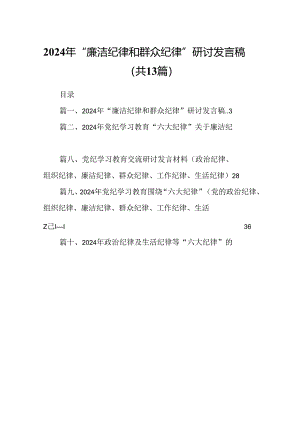 2024年“廉洁纪律和群众纪律”研讨发言稿13篇供参考.docx