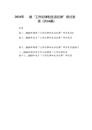 2024年围绕“工作纪律和生活纪律”研讨发言16篇（精编版）.docx