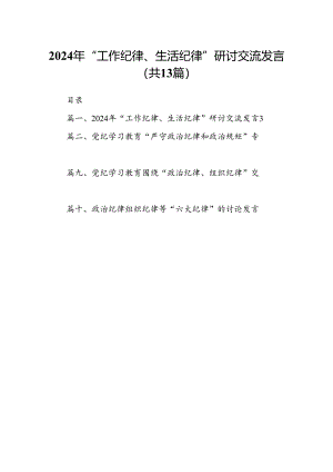2024年“工作纪律、生活纪律”研讨交流发言13篇（详细版）.docx