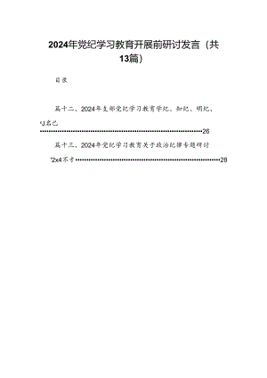 2024年党纪学习教育开展前研讨发言13篇供参考.docx