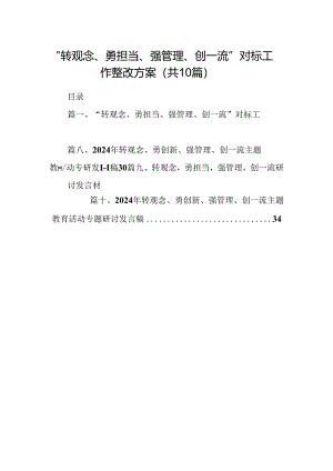 “转观念、勇担当、强管理、创一流”对标工作整改方案（共10篇）.docx