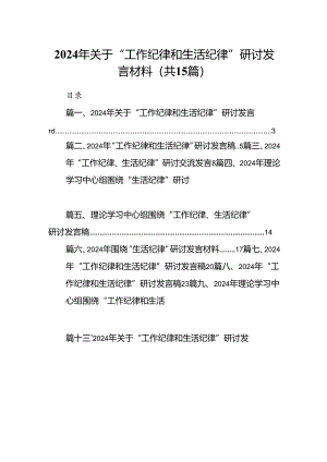 2024年关于“工作纪律和生活纪律”研讨发言材料(15篇集合).docx