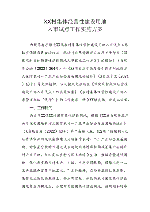 XX村集体经营性建设用地入市试点工作实施方案.docx