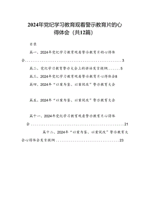 2024年党纪学习教育观看警示教育片的心得体会精选（参考范文12篇）.docx