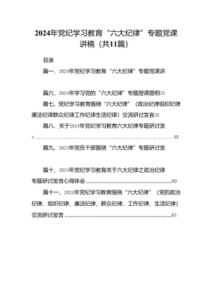2024年党纪学习教育“六大纪律”专题党课讲稿11篇（最新版）.docx