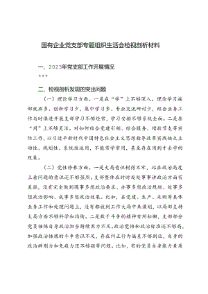 2024年国有企业党支部专题组织生活会检视剖析材料.docx