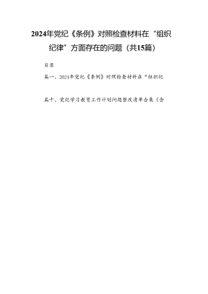 2024年党纪《条例》对照检查材料在“组织纪律”方面存在的问题(15篇集合).docx