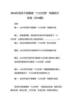 2024年党员干部围绕“六大纪律”专题研讨发言十篇（精选）.docx