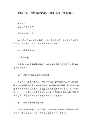 融资公司工作总结范文2024-2024年度(精选6篇).docx
