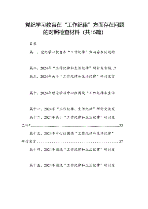 党纪学习教育在“工作纪律”方面存在问题的对照检查材料（共15篇）.docx
