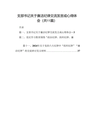 （11篇）支部书记关于廉洁纪律交流发言或心得体会优选.docx