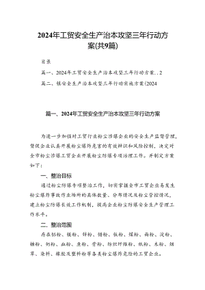 （9篇）2024年工贸安全生产治本攻坚三年行动方案合辑.docx