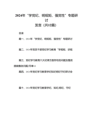 2024年“学党纪、明规矩、强党性”专题研讨发言（共12篇）.docx