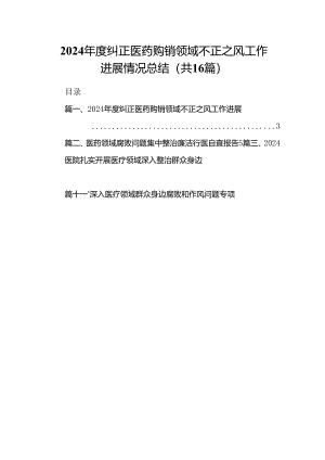 （16篇）2024年度纠正医药购销领域不正之风工作进展情况总结（合集）.docx