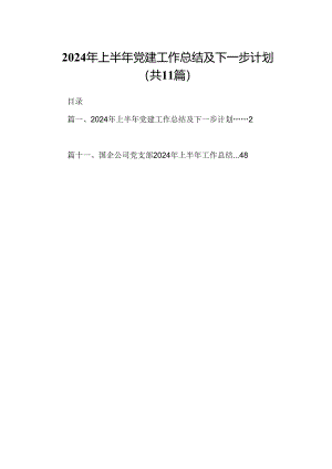 （11篇）2024年上半年党建工作总结及下一步计划汇编供参考.docx