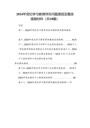 2024年党纪学习教育存在问题原因及整改措施材料18篇供参考.docx