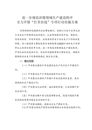 进一步规范涉煤领域生产建设秩序全力开展“打非治违”专项行动实施方案.docx