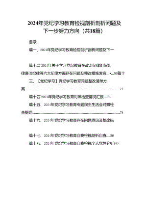 2024年党纪学习教育检视剖析剖析问题及下一步努力方向（共18篇）.docx