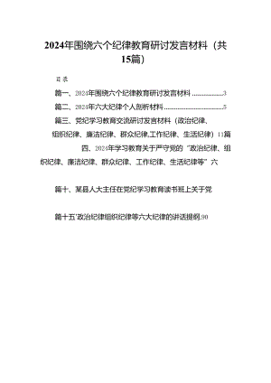 2024年围绕六个纪律教育研讨发言材料15篇（精选）.docx