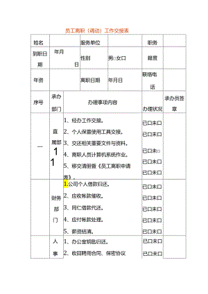 员工离职工作交接表模板.docx
