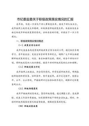 市纪委监委关于职级政策落实情况的汇报.docx