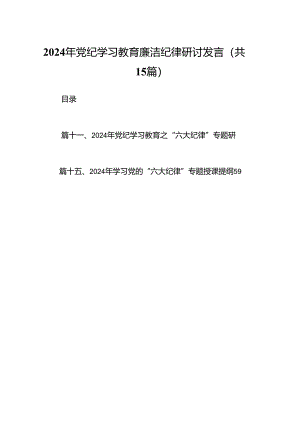 （15篇）2024年党纪学习教育廉洁纪律研讨发言范文.docx