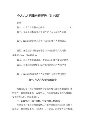 （10篇）个人六大纪律自查报告（精选）.docx
