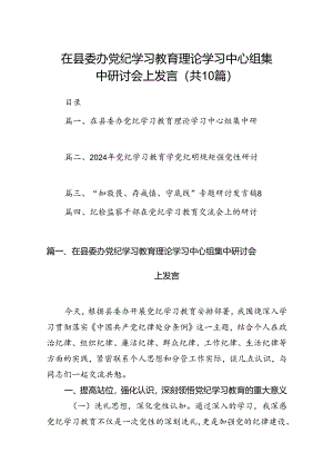 在县委办党纪学习教育理论学习中心组集中研讨会上发言（共10篇）.docx