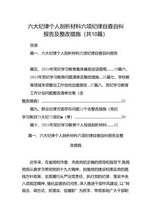 六大纪律个人剖析材料六项纪律自查自纠报告及整改措施【10篇精选】供参考.docx