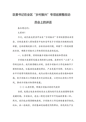 区委书记在全区“乡村振兴”专项巡察整改动员会上的讲话.docx