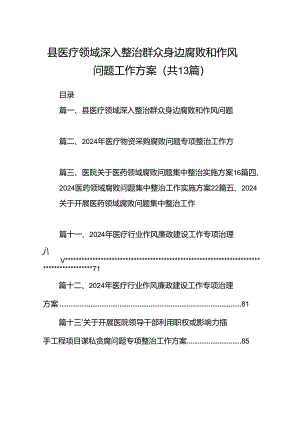 县医疗领域深入整治群众身边腐败和作风问题工作方案13篇（最新版）.docx