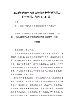 （11篇）2024年党纪学习教育检视剖析剖析问题及下一步努力方向范文.docx
