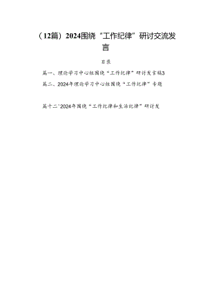 （12篇）2024围绕“工作纪律”研讨交流发言.docx