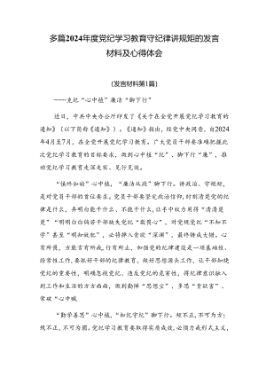 多篇2024年度党纪学习教育守纪律讲规矩的发言材料及心得体会.docx