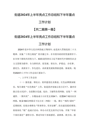 （2篇）街道2024年上半年亮点工作总结和下半年重点工作计划.docx