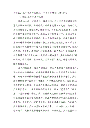 乡镇2024上半年工作总结及下半年工作计划（4648字）.docx