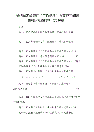 党纪学习教育在“工作纪律”方面存在问题的对照检查材料16篇（精选）.docx