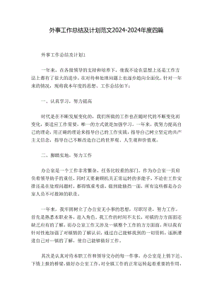 外事工作总结及计划范文2024-2024年度四篇.docx