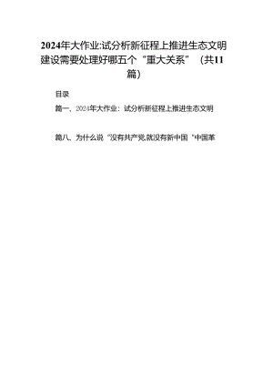 （11篇）2024年大作业：试分析新征程上推进生态文明建设需要处理好哪五个“重大关系”（最新版）.docx