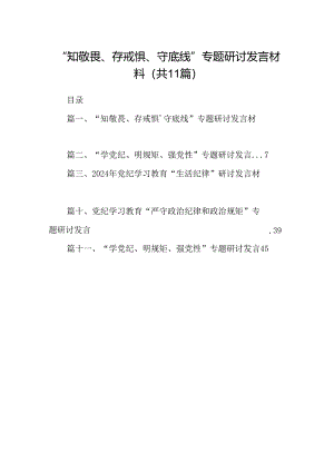 （11篇）“知敬畏、存戒惧、守底线”专题研讨发言材料（最新版）.docx