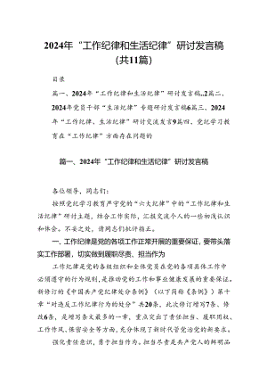 （11篇）2024年“工作纪律和生活纪律”研讨发言稿参考范文.docx