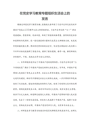 在党史学习教育专题组织生活会上的发言.docx