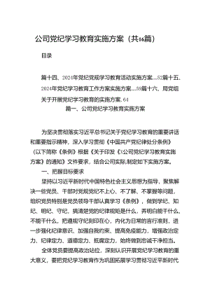 （16篇）公司党纪学习教育实施方案范文.docx