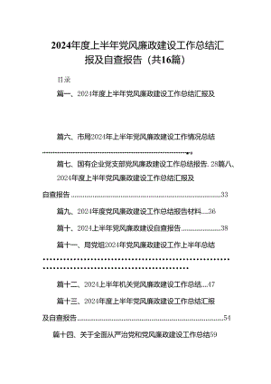 2024年度上半年党风廉政建设工作总结汇报及自查报告范文16篇（详细版）.docx