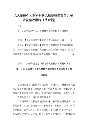 六大纪律个人剖析材料六项纪律自查自纠报告及整改措施12篇供参考.docx