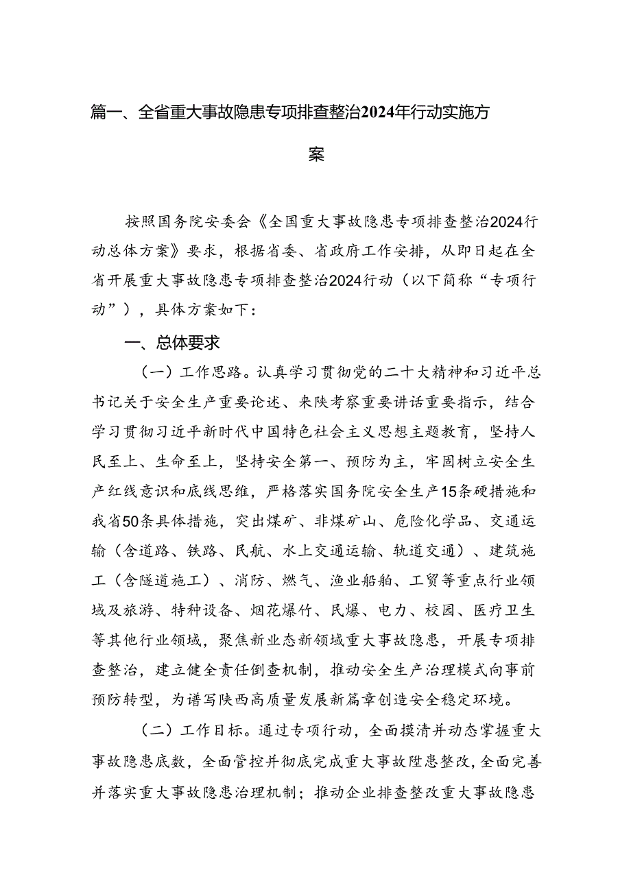 全省重大事故隐患专项排查整治2024年行动实施方案(共8篇).docx_第2页