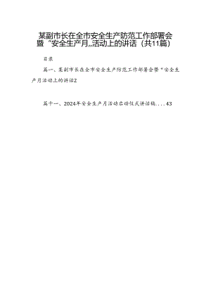 （11篇）某副市长在全市安全生产防范工作部署会暨“安全生产月”活动上的讲话（最新版）.docx