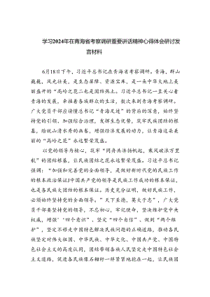 学习2024年在青海省考察调研重要讲话精神心得体会研讨发言材料四篇专题资料.docx