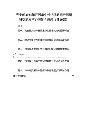 党支部2024年开展集中性纪律教育专题研讨交流发言心得体会感想优选10篇.docx