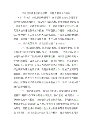 半年履行推进法治建设第一责任人职责工作总结.docx